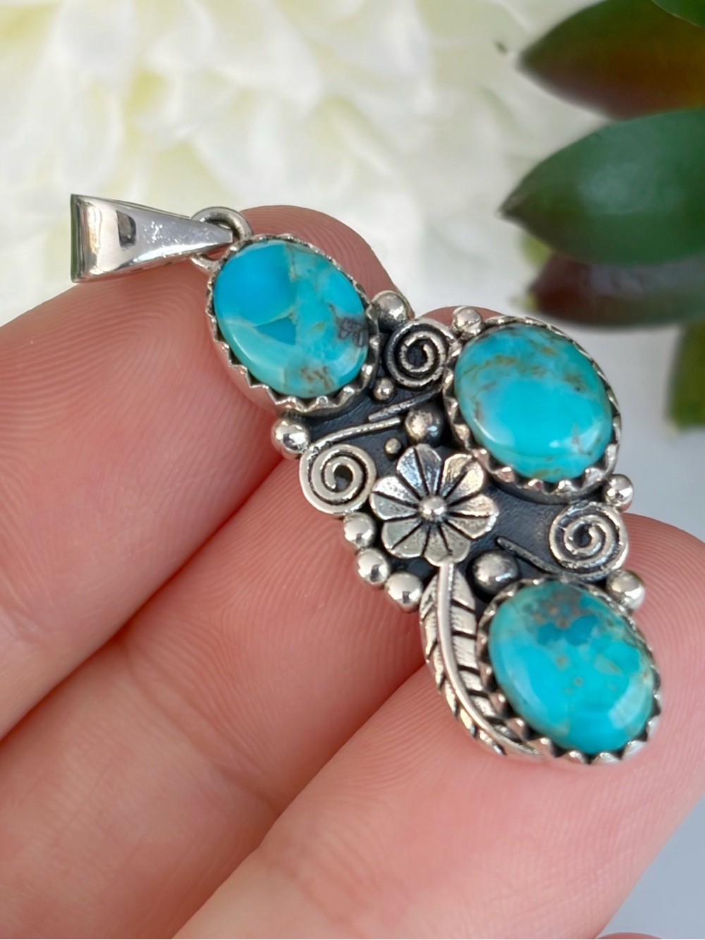 Pure Sterling Silver 925 Genuine Blue Mohave  Turquoise Pendant